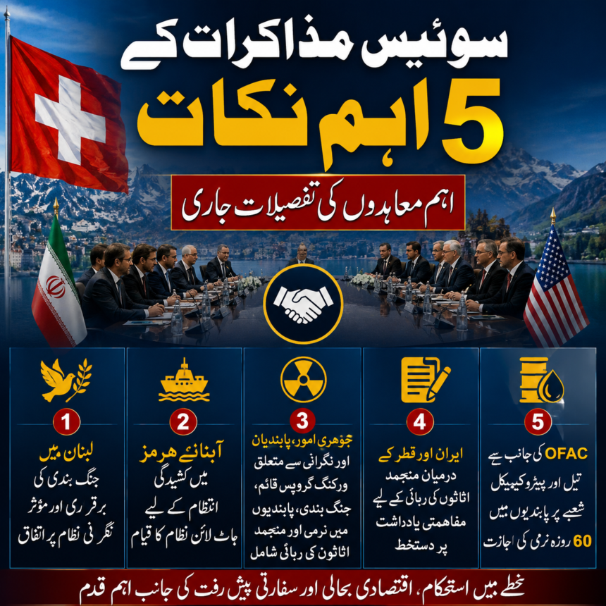 سوئیس مذاکرات کے پہلے دور کے معاہدوں کے 5 اہم نکات