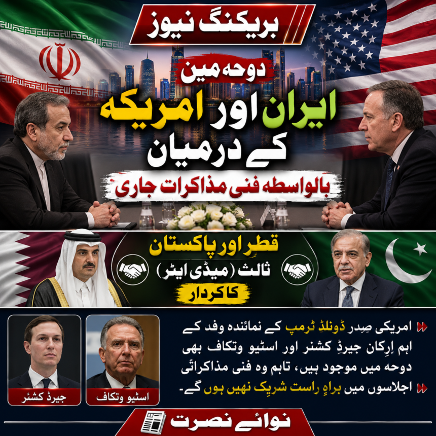 /iran-us-doha-talks-2026 دوحہ میں ایران اور امریکہ کے درمیان بالواسطہ فنی مذاکرات جاری | قطر اور پاکستان ثالث | نوائے نصرت